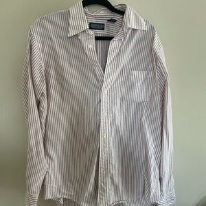 Lands’ End Men’s Oxford Stripe Button Down Shirt | Size 16-35 | White & Burgundy